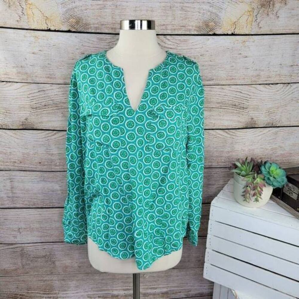5/$25 Escapada Utility Lime Print Blue‎ Green Print Top Size Large